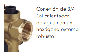 El Grupo de Seguridad Vertical Anti Cal ORKLI 3/4" cuenta con conexión estándar para acumuladores, con medida de conexión de entrada de agua de 48 mm y conexión de 3/4" al calentador de agua.